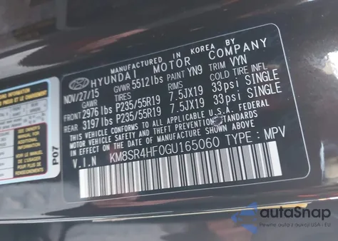 2016 Hyundai Santa Fe Limited из США, поврежденный, VIN KM8SR4HF0GU165060